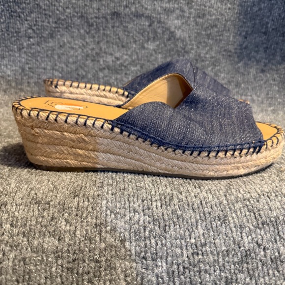 Franco Sarto Sandals Womens 8 Denim Espadrille Wedge Slip On Casual Classy - Picture 3 of 7